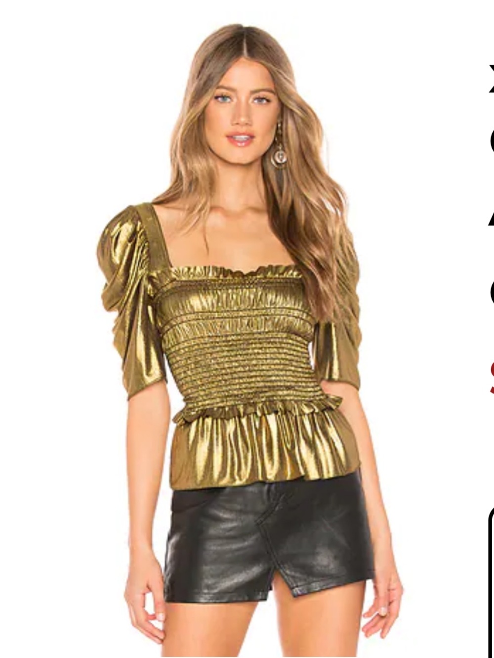 Amanda Uprichard x REVOLVE Marisol Gold Lamé Smocked Peplum Top Small